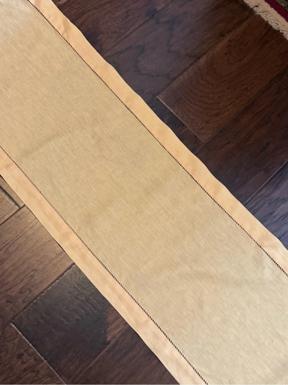 Williams Sonoma Yellow Linen-Blend Table Runner with Hemstitch Detailing 108”